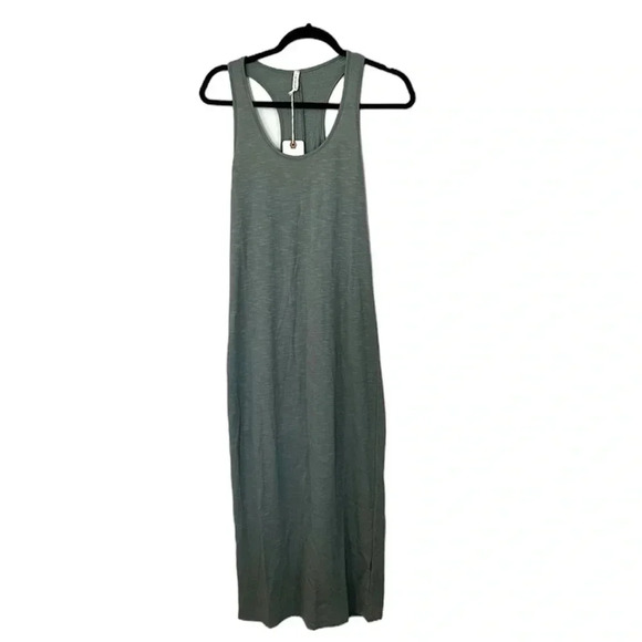 Lanston Women’s Gray Racerback Scoop Neck Midi Dress with Side Slit Size S NWT - Picture 1 of 9